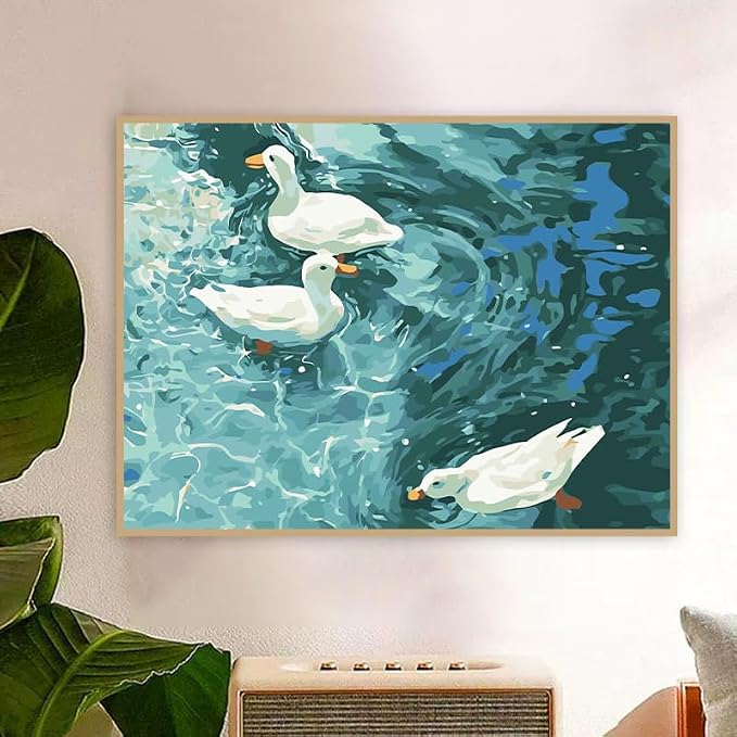 ZRIZQ Paint by Numbers Kit for Adults Beginner Animal,Duck,16x20 | Full set with wooden brushes,rolled canvas,rich paints.Calming activity.Beginner friendly.Just open and paint.