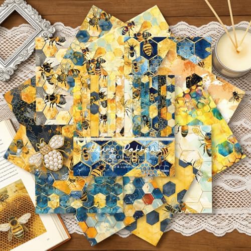 6-inch Bee Scrapbooking Paper Pad - 24 Sheets Aesthetic Patterned Decorative Collage Junk Journal Decoupage for Origami Wrapping Folded Supplies Gift Cards DIY Crafts Scrapbook Photo Album