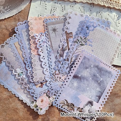 60 Sheets Lace Edged Scrapbook Paper, 6 Packs Vintage Scrapbooking Stationery Writing Paper for Scrapbook Junk Journal Supplies Embellishments Planner Letter Collage (4.7x6.3 Inch)