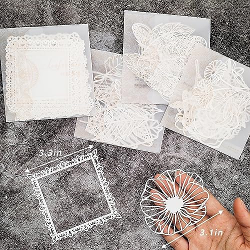 40pcs Lace Scrapbooking Supplies Cutout Scrapbook Paper Flower Leaves Feather Frame White Vintage Journaling Supplies Decorative Paper for Junk Jounal Planner Handmade Card Gift Wraps Craft