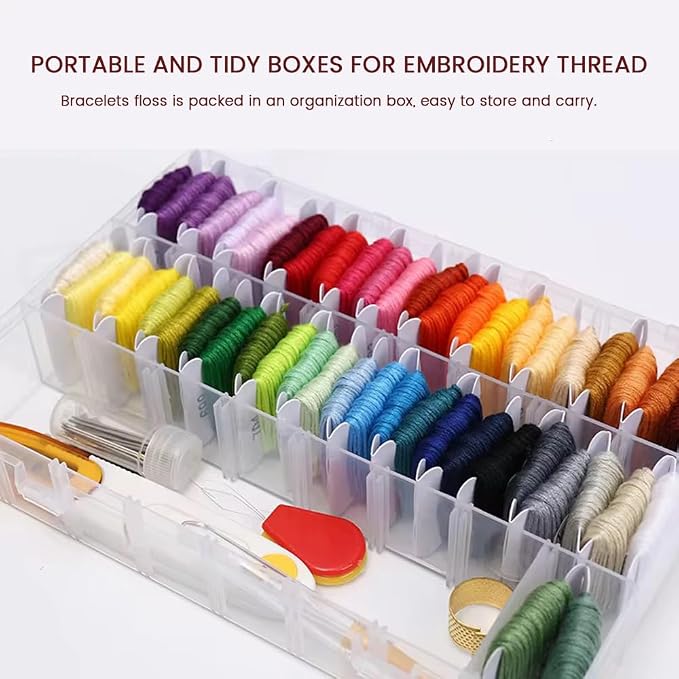 Huacan 36 Colors Embroidery Thread Kit Full Starter Tools with Storage Box