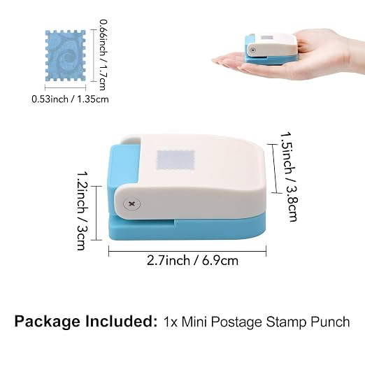 2 Pcs Stamp Punch, 1x0.8inch & Mini 0.6x0.5inch Rectangle Postage Stamps Shaped Paper Punches, Stamp Cutter Hole Punch, Stamps Maker Punches for Paper Crafts DIY Scrapbooking Journaling Card Making