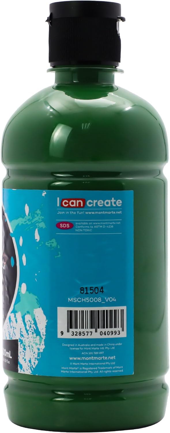 Mont Marte Signature Sap Green Acrylic Paint, 16.9oz (500ml), Semi-Matte Finish, Suitable for Canvas, Wood, Fabric, Leather, Cardboard, Paper, MDF and Crafts