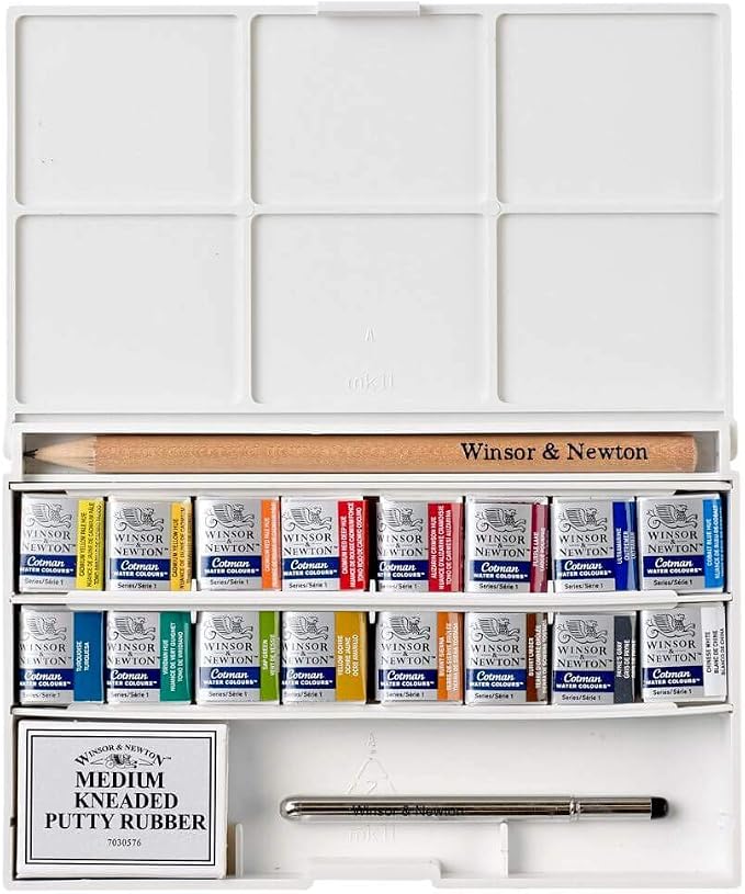 Winsor & Newton Cotman Watercolor Paint Set, 16 HP Deluxe Sketchers' Box | Introductory Watercolor made with Fine Art Pigments, Perfect for Beginners, Lightfast & Permanent, Good Tinting Strength