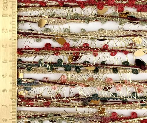 Artisanal Yarn Collection Multifiber Fancy Yarn with Sequins & Shimmering Threads for Knitting Crocheting Crafts DIY, Set of 3 Rolls (Christmas Red & Gold)