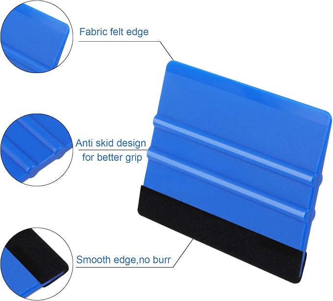 WRAPXPERT Blue Felt Squeegee,2 Pcs Squeegee for Vinyl,Medium Hardness Vinyl Squeegees Scraper Tool Kit for Crafts Car Wrap Window Tint Wallpaper Glass Film Application
