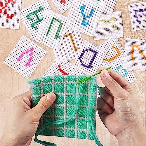 Allazone 45 PCS Mesh Plastic Canvas Sheets Kit, 3 Shape Clear Plastic Canvas, 12 Color Acrylic Yarn for DIY Crafts Embroidery Cross Stitch, Acrylic Yarn Crafting, Knit and Crochet Projects