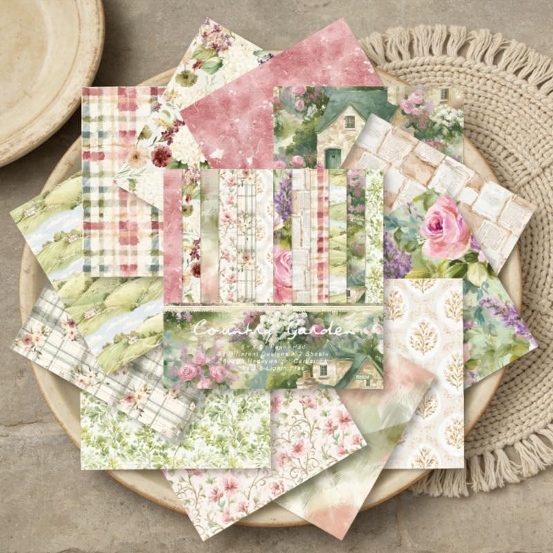 Spring Scrapbook Paper Pad Striate Flower Patterned Paper 6×6,24 Sheets Single-Sided Scrapbooking CardStock Papers Pad for Holiday Cardmaking DIY Origami Journaling.