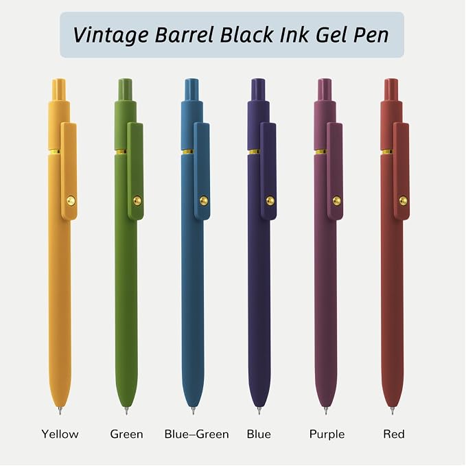 YOXMJDB Gel Pens, 6 Pcs 0.5mm Fine Point Smooth Writing Pens Cute Pen, High-End Series Black Ink Pen for Journaling Note Taking, School Office Supplies for Women Men (6 Pcs Gold Vintage)
