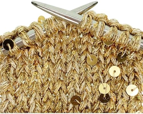 Hand-Blended Multifiber Multicolored Fancy Yarn with Golden Sequins for Knitting Crocheting Crafts DIY, Set of 3 Rolls (Gold)