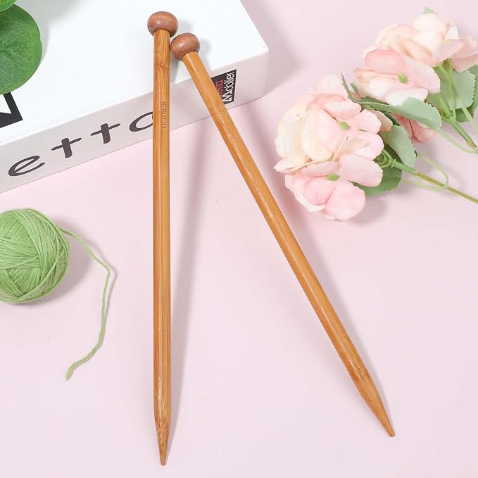 2pcs Bamboo Knitting Needles 10-Inch Long Wooden Knitting Needles 9mm