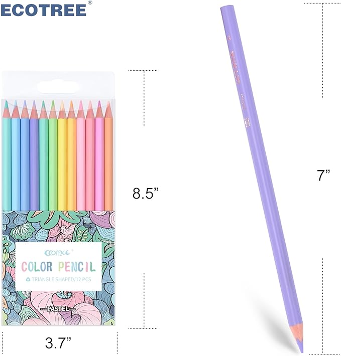 ECOTREE Pastel Macaron Colored Pencils, Back to School Supplies, 12 Count | Pastel Coloring for Adults and Kids, Art Supplies for School, Drawing, Shading, Pre-Sharpened, Soft Core, Triangular Grip