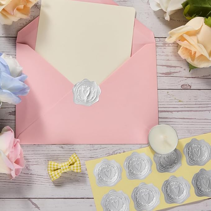 300 Pieces Embossed Gold Foil Stickers, Silvery Heart-Love