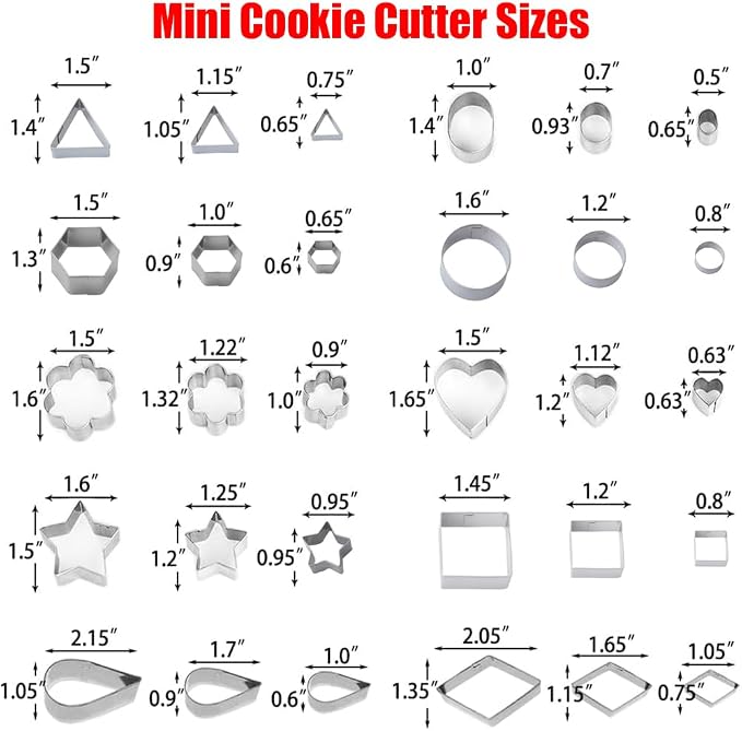 YomiFamily 30Pcs Mini Cookie Cutter Set with Box, 3 Sizes Per Shape | Stainless Steel, Tiny Polymer Clay Cutters, Small Geometric Biscuit Mold Set, Safe for Kids