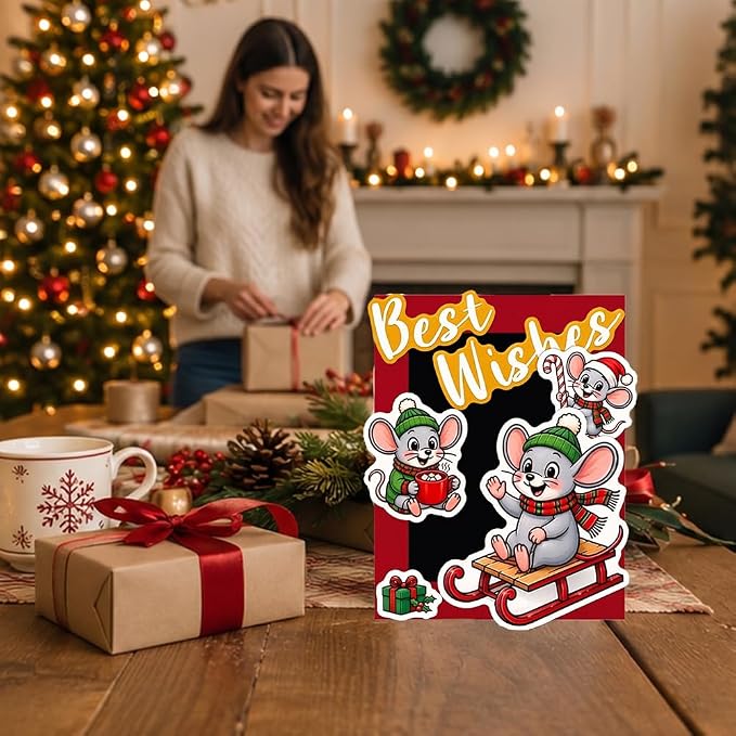 Card Making Stamps and Cutting Dies Set(Christmas Mouse) | Durable Silicone Stamps and High - Quality Carbon Steel Dies for Card Making, Photo Albums and Diary Decoration