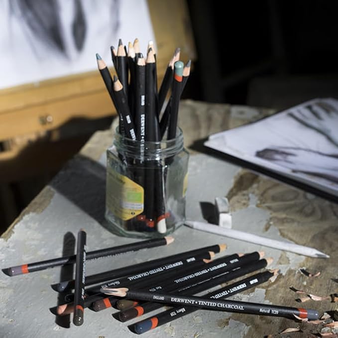 Derwent Tinted Charcoal Pencils, 4mm Core, Pack, 6 Count (2301689)