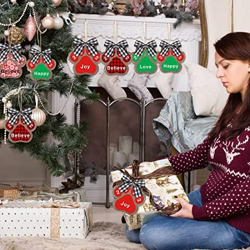 10 Pcs Dog Paw Christmas Ornament Pet Wooden Dog Paw Print Cutout