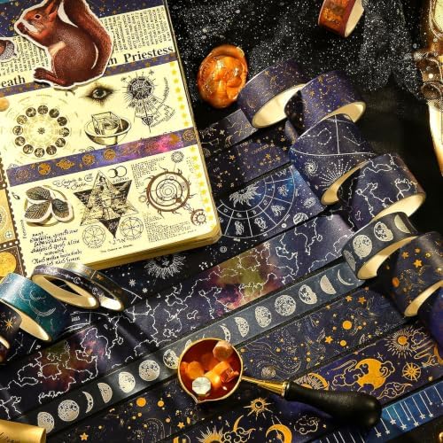 Galaxy Washi Tape Set - 20 Rolls Vast Universe Gold Foil Adhesive Tapes Star Arts Decorative Masking Tape Sets for Craft, Kids, Scrapbook, DIY, Gift Wrapping (2 Horoscope)
