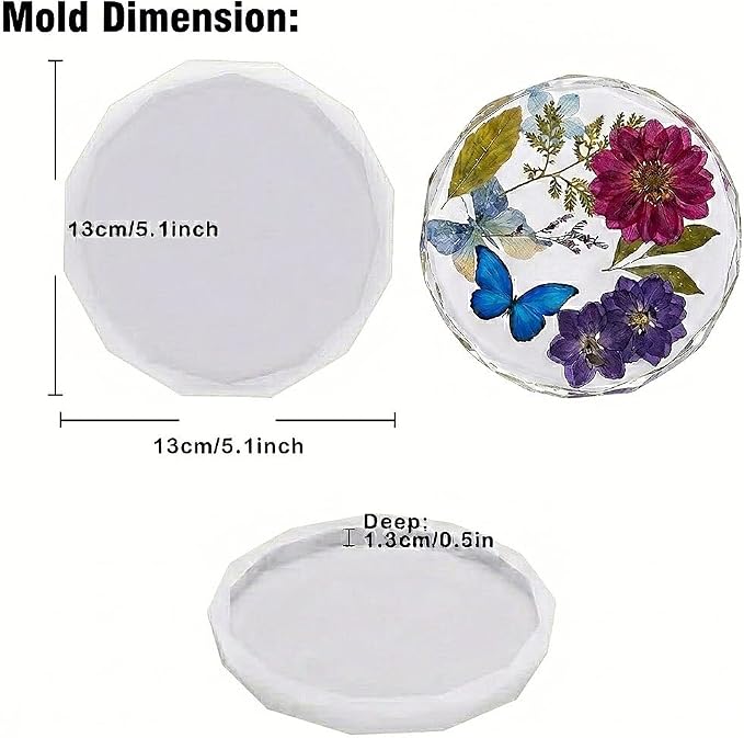 6-Pack Diamond Edge Resin Coaster Molds | 5 inche Round Silicone Molds for Resin Casting,Resin Molds for DIY Drink Coasters,Agate Geode Style,Home Decor & Gift Making