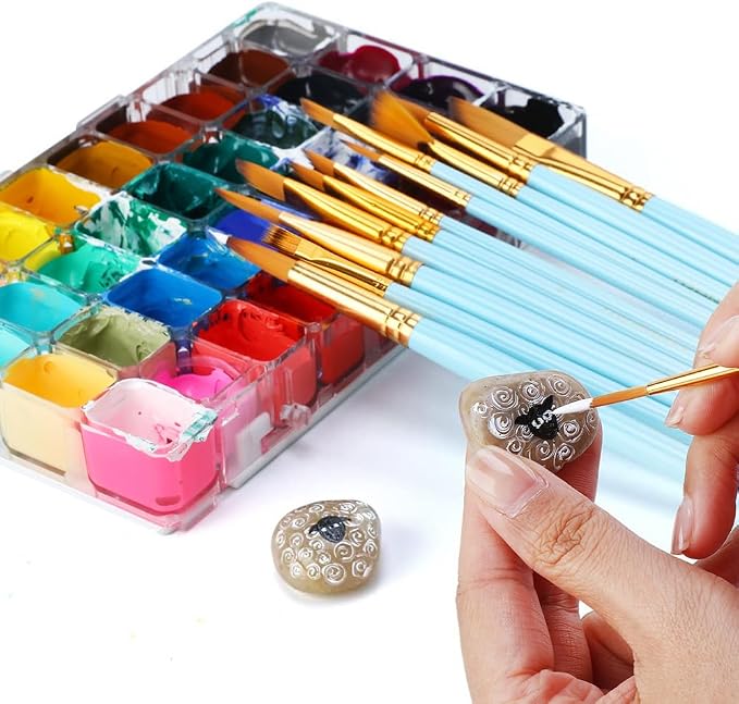 Transon Artist Paint Brush Set of 12 for Acrylic Watercolor Gouache Oil Craft Painting Blue