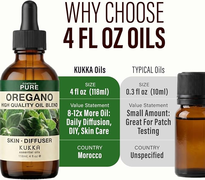 100% Pure Oregano Oil 4 Fl Oz - Oregano Essential Oil for Hair and Skin | Oil of Oregano for Nails, Foot Soak, Diffuser, Aromatherapy - Carvacrol-Rich, Non-GMO, Undiluted, with Dropper