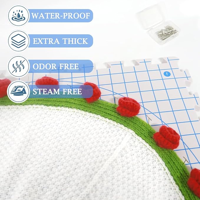 Yarniss Blocking Mats for Knitting & Crochet with 50 T Pins,12.6" x 12.6"
