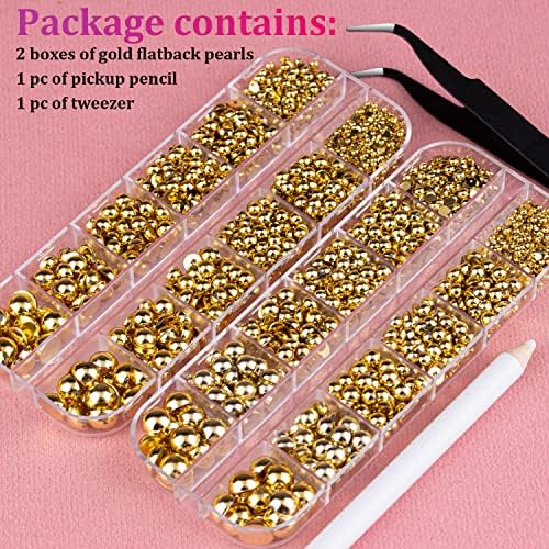 2 Boxes Flatback Nail Pearls for Nail Art Gold Pearl Charms and Gems