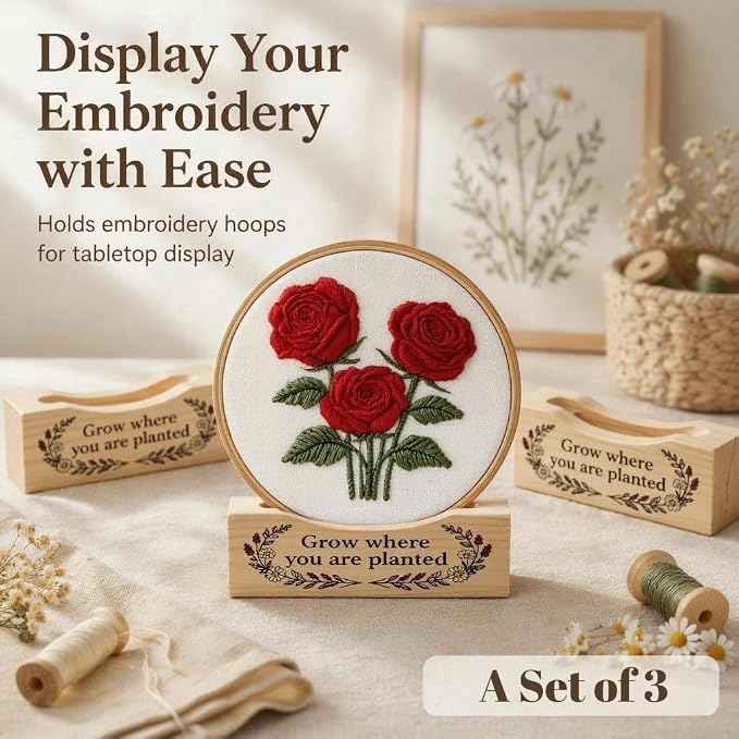 3Pack Embroidery Hoop Display Stand - 2-Tier Groove Wooden Base Fits 4-10 Inch Embroidery Hoops,Rectangle Embroidery Hoop Stand Base for Desktop Showcasing Finished Works & Organizing Projects Decor
