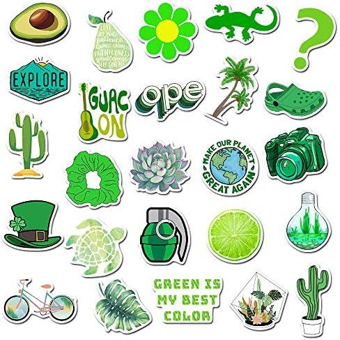 Girl's Colorful Aesthetic Stickers - Waterproof Cute Stickers 50 PCS for Water Bottle, Laptop, Phone - Teens & Kids (Green)