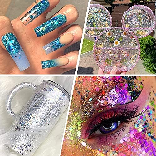 Chunky and Fine Glitter Mix, Estanoite 36 Colors Chunky Sequins & Fine Glitter Powder Mix, Cosmetic Makeup Flakes for Face Body Eye Nail Art Resin Epoxy