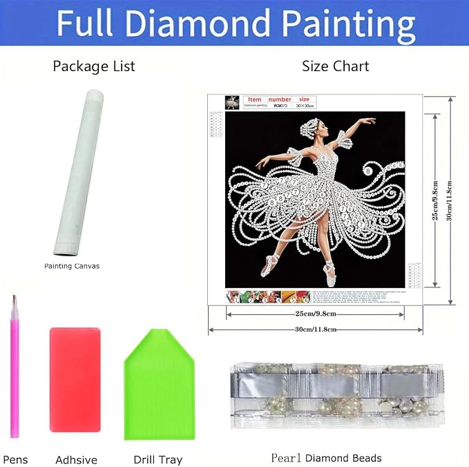 Morudeor Diamond Art Pearl Painting Kits for Adults,Special Shape Diamond Art Kits for Elegant Ballerina Dancer, DIY 3D Plastic Pearl Painting Kit for Home Decoration 12 × 12 inch