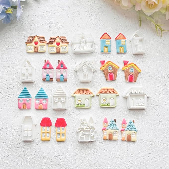 Cozy Cottage Polymer Clay Cutters Set - 8pcs Cute House Shapes for DIY Earring Jewelry, Soft Clay Crafts, Scrapbooking & Miniature Home Decor