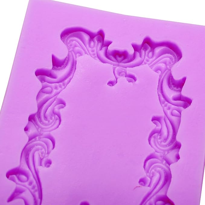 Vintage Baroque Frame Silicone Molds, 4-Piece Photo Frame Fondant Mold for Cupcake Topper Chocolate Candy Polymer Clay Gum Paste Resin Crafts, DIY Jewelry Making