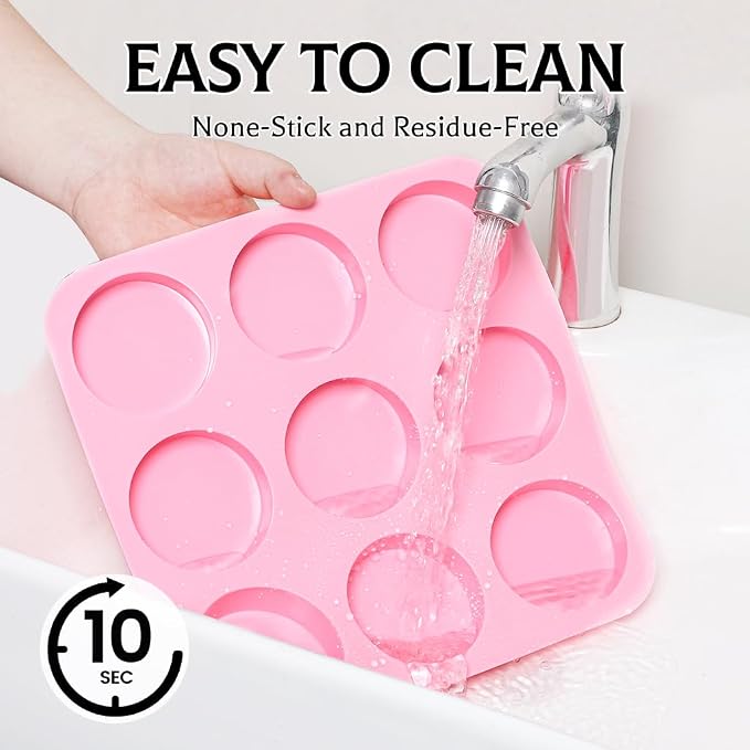 SJ Round Silicone Soap Mold Set, 2-Pack 9-Cavity Soap Molds | For Soap Making, Chocolate, Candy & Desserts, Food Grade Silicone, Easy Release, Reusable