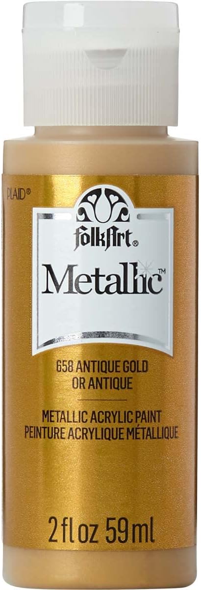 FolkArt K658 Paint Acrylic Metallic, 2 Fl Oz (Pack of 24), Antique Gold
