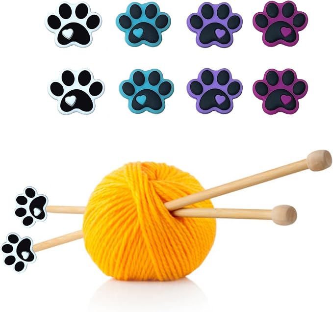 SPANSEE 8 PCS Dog Paw Knitting Needle Stoppers, Knitting Needle Point Protectors, Knitting Needle Caps, Knitting Tools, Knitting Accessories, Knitting Supplies fit Size 2-13 (2.75mm-9mm) Needles