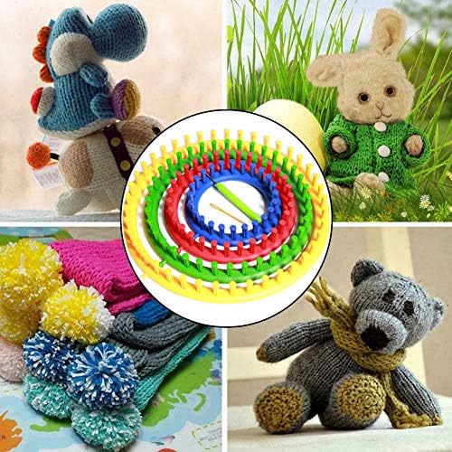 Round Knitting Looms Set, Plastic Loom Knitting Set with Crochet and Plastic Needle, Scarf Hats Making Tools, DIY Crocheting Handmade Craft Kit for Beginners and Knittings Lover (Blue, 5.5inch)