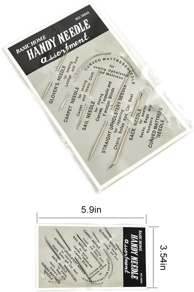 Topus Extra Strong Upholstery Repair Sewing Thread Kit and Heavy Duty Household Hand Needles, Including 7 Styles of Leather Canvas Sewing Needles and 3 Rolls Nylon Thread (70 Yard Per Roll), 3 Colors