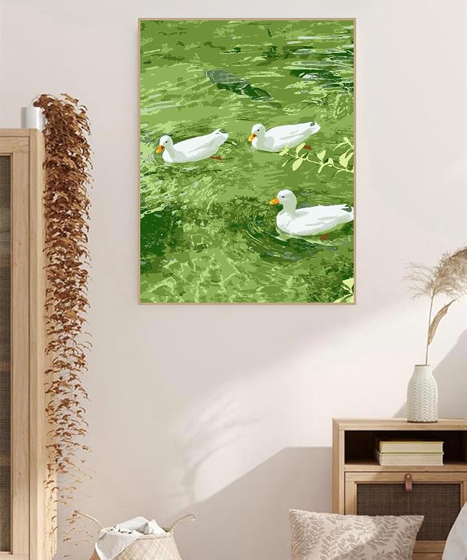 ZRIZQ Paint by Numbers Kit for Adults Beginner,Duck Summer,16x20 | Full set with rich paints,wooden brushes,rolled canvas.Calming,screen-free pastime.Beginner friendly.Just open and paint.