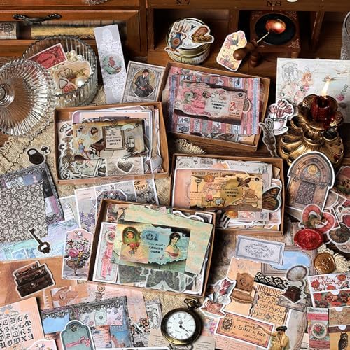 200PCS Vintage Scrapbooking Supplies Pack, Aesthetic Scrapbook Sticker Paper Art Journaling Kit for Junk Journals,Planner,Cottagecore Decor Gifts (Pink Retro Collection)