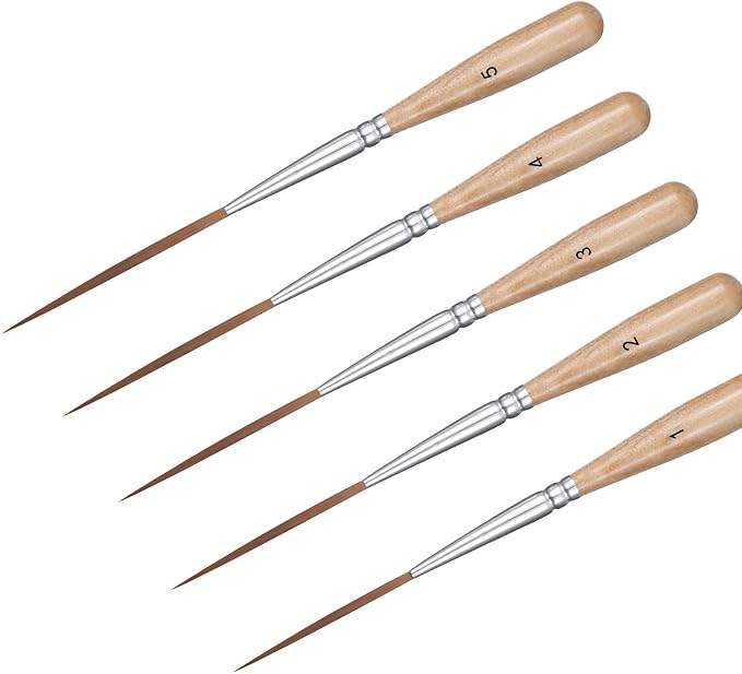 5 Pcs Long Liner Brushes Detail Paint Brushes Extra Long Fine Point Tip Pinstriping Scroll Outlining Brush for Artists Beginners Watercolor Acrylic Painting Marking Outlining Filling Creating Edge