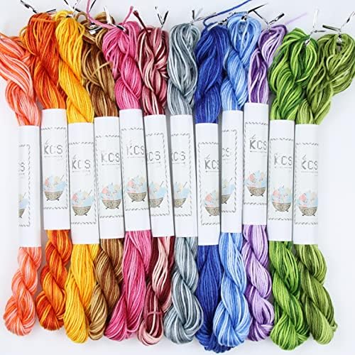 KCS Big skeins of 25 Meters Size 25 Color Variegated Cross Stitch Stranded Threads,12 skeins,03