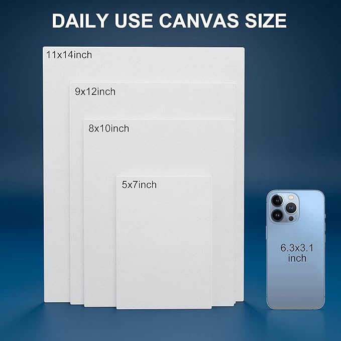 Artkey Canvas for Painting 12x12 Inch 12-Pack, 10 oz Primed 100% Cotton White Blank Canvases Boards for Painting, Art Supplies Paint Canvas Panels for Acrylic Oil Watercolor Tempera Paints