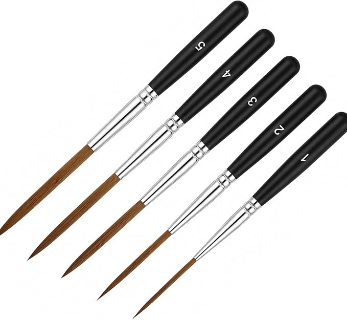 5 Pcs Long Liner Brushes Detail Paint Brushes Extra Long Fine Point Tip Pinstriping Scroll Outlining Brush for Artists Beginners Watercolor Acrylic Painting Marking Outlining Filling Creating Edge