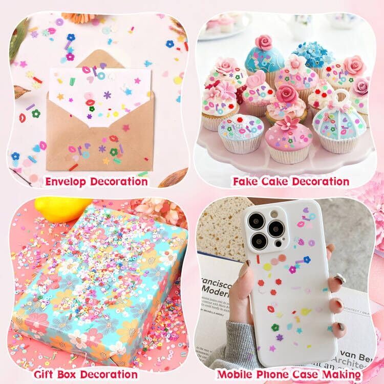 FOIMAS Fake Sprinkles for Crafts, 8.47oz Fake Sprinkles Mini Polymer Clay Slices for Crafts Slime Art Nail DIY Cake Decoration Card Filler Supply