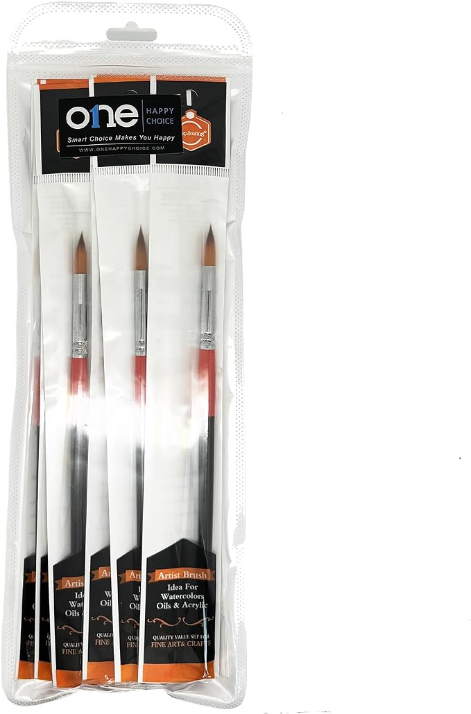 Size #6 Pointed Round Paint Brush Set of 16, Premium Taklon Synthetic Hair | No Shedding Bristles for Acrylic Watercolor Oil Gouache Tempera Enamel Ink Painting for Students, Professionals & Artists