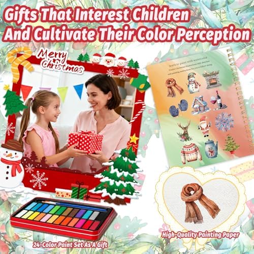 Watercolor Workbook - Coloring Book Beginner Friendly Painting Kit, Watercolor Workbooks for Adults with 24 Colors Paint, Exploration Gift for Adults Teens (Christmas)