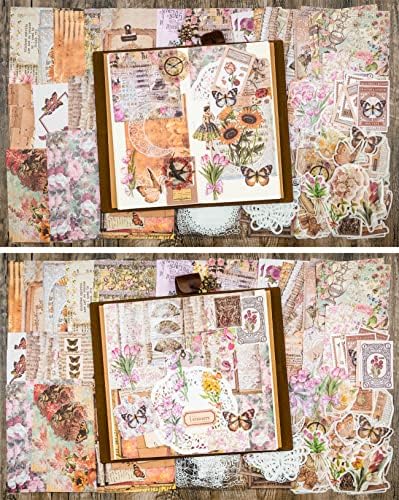 Knaid 200 Piece Vintage Ephemera Bundle - Paper & Sticker Kit for Junk Journaling, Scrapbooking, Planners, Bullet Journals, Collage, Decoupage - Cottagecore Themed - Pastel/Earthy Tones