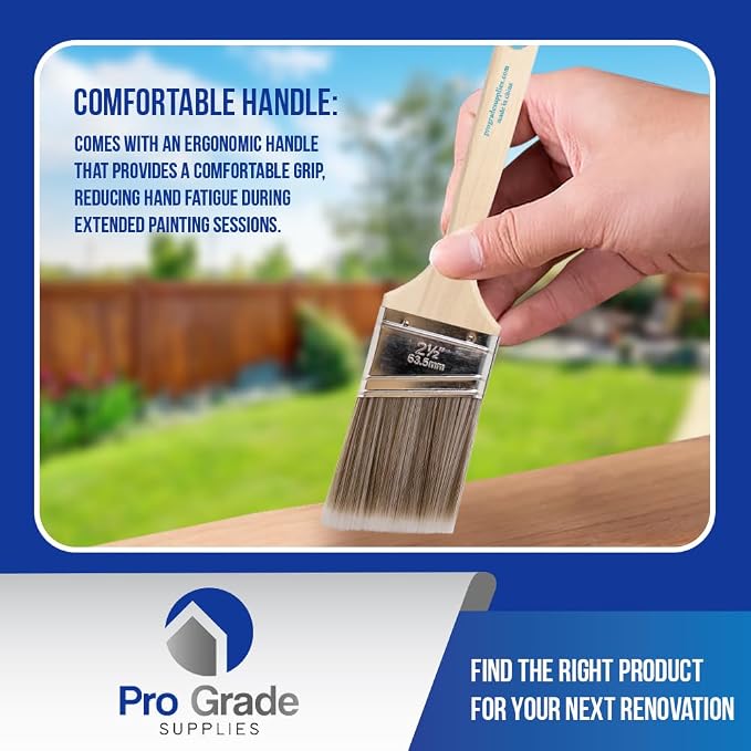 Pro Grade Paint Brushes, 2.5 Inch Angle Paint Brush, Walls & Trim, 12 Pack | Sash, cut-in & detail work | Furniture, cabinets & doors | Interior & exterior | Latex, oil & stain | Medium stiff bristles
