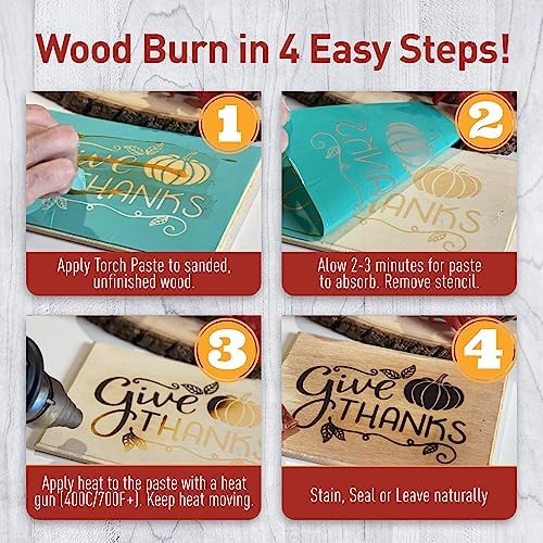 Torch Paste - The Original Wood Burning Paste | Made in USA Heat Activated Non-Toxic Paste for Crafting | Accurately & Easily Burn Designs on Wood, Canvas, Denim & More - Pack of 2 Jars + 2 Squeegees